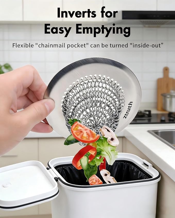 Ztruth Kitchen Sink Drain Strainer Patented Reversible Sink Strainer, Anti-Clogging Sink Strainer Basket, 304 Stainless Steel, Handmade Kitchen Gadgets, Dishwasher Safe