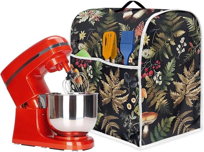 Mushroom Leaves Mixer Cover | Compatible with 4.5-5 Quart Tilt Head & Bowl Lift Mixers | Dust Protector with Pockets for Accessories