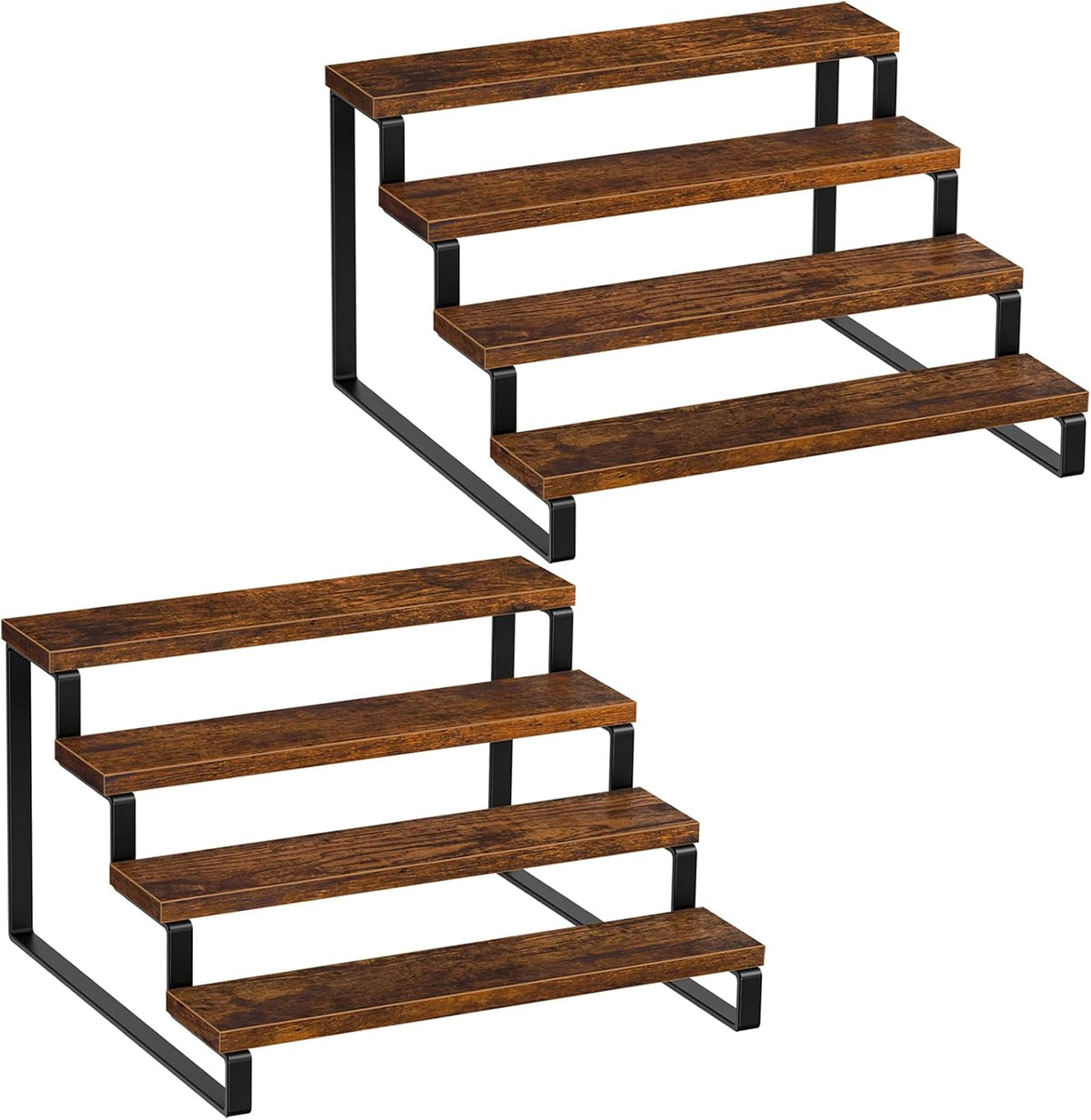 4 Tier Spice Rack, Set of 2 Wooden Spice Rack for Countertop, Kitchen Counter Storage Shelves Cupcake Stand Holder Display Stand, Rustic Brown
