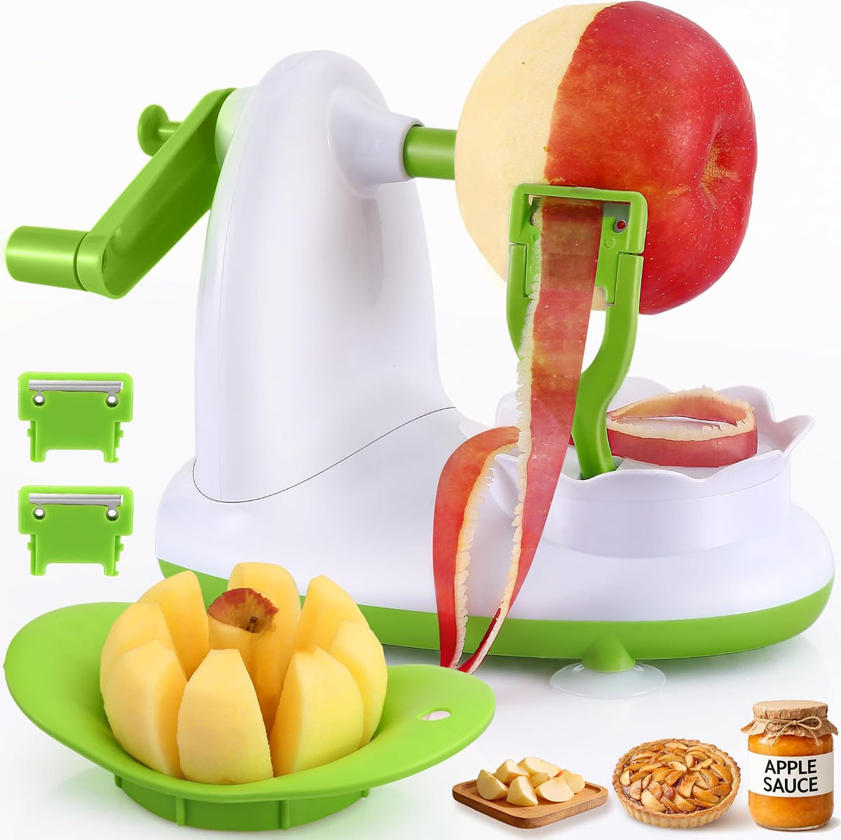 Apple Peeler for Apple Sauce and Pie, 8-Wedge Apple Slicer Corer with Stainless Steel Blades, Upgraded Strong Suction Base, Includes 2 Replacement Blades