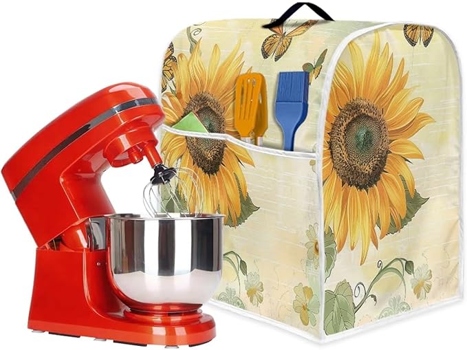 Sunflower Butterfly Mixer Cover | 5 Quart Kitchen Appliance Protector with Handle & Pocket | Machine Washable Dust Cover Protects from Scratches