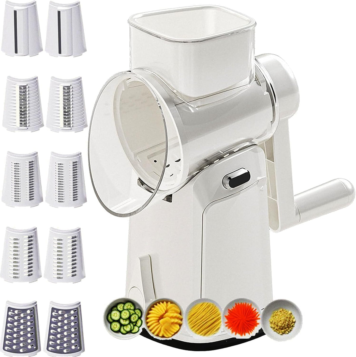 Rotary Cheese Grater Hand Crank Vegetable Chopper Slicer Set, Fruit Cutter Veggie Shredder Food Dicer Chopping Cooking for Nuts Onion Tomato Potato Salad Garlic Cucumber Carrot and Cabbage (12)
