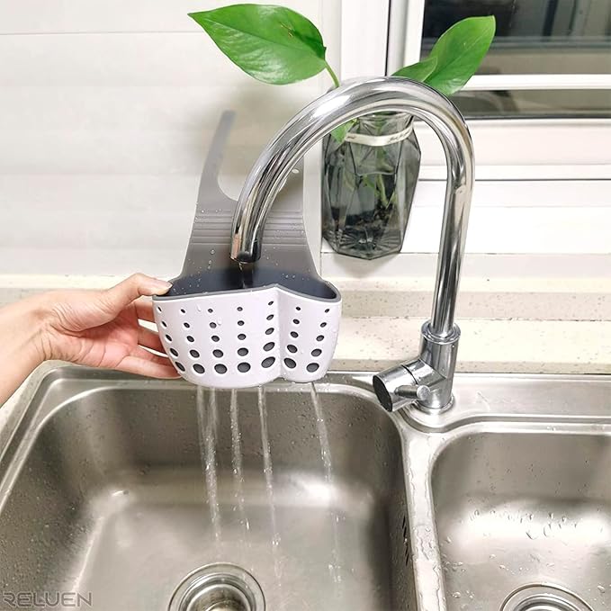 Silicone Sponge Holder For Kitchen Sink - Over The Faucet Sink Sponge Holder Hanging, 5.7 x 3.22 x 2.2" Convenient Size - Adjustable Silicone Holders With Strap, Easy to Use and Clean