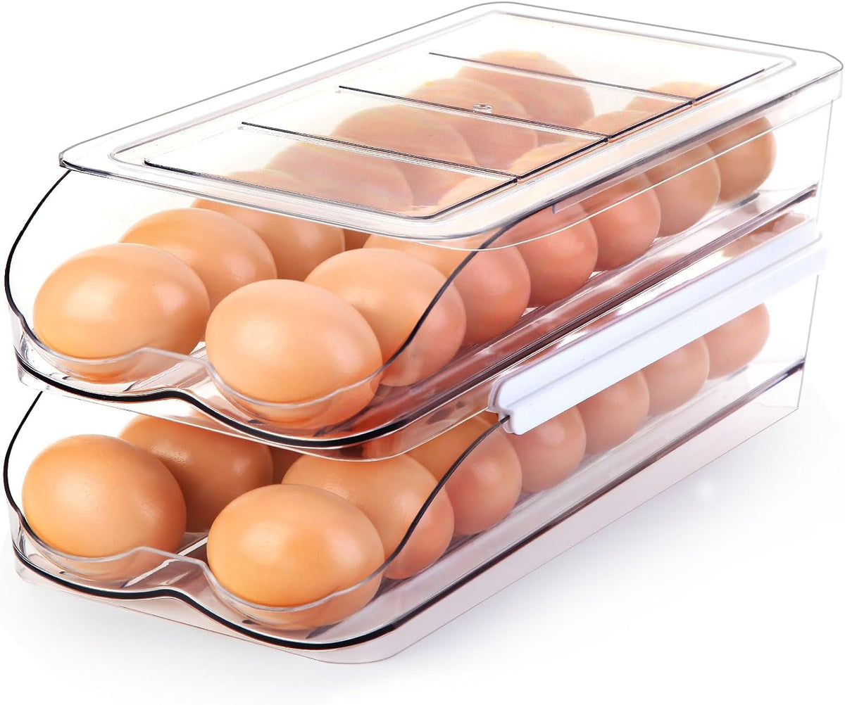 Egg Holder for Fridge, Automatic Rolling Egg Container -2 Tier