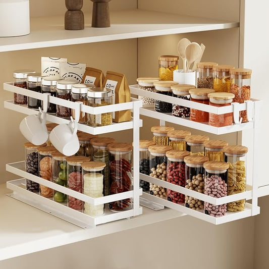 Magheo 2 Pack Spice Rack Organizer - 2 Tier, White