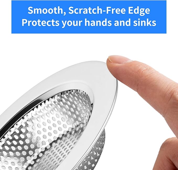 Chefbee Kitchen Sink Drain Strainer - 4 Pack Stainless Steel Sink Drain Cover Filter Food Catcher Basket with Wide Rim 4.4”, Kitchen Accessories