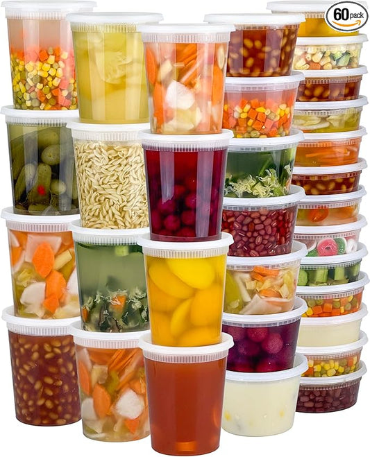 60 Sets (120-Piece) Deli Containers with Lids, 32/16/8 oz X 20 Set Each