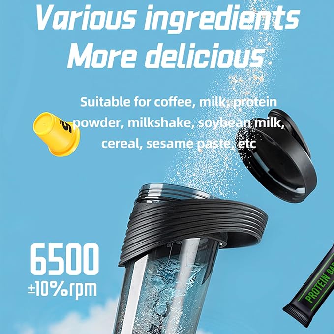Electric Shaker Bottle, 28 oz Rechargeable Shaker Cup for Protein Mixes and Pre Workout, Portable Gym Protein Blender for Meal Replacement Shakes | Leak-Proof w/Handle | BPA Free (Black)