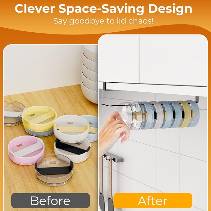 Quehun 2 PCS Tumbler Lid Organizers, Ample Lid Capacity Up to 30 Lids, No Adhesive No Drill Yeti Lid Organizer Holder Inside Cabinet, Space-Saving Stanley Tumbler Cup Lid Holder Organizer for Kitchen