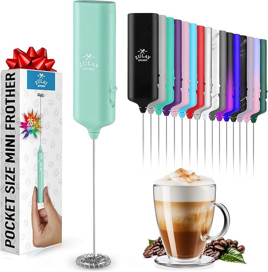 Mini & Mighty Milk Frother Wand – Powerful Handheld Coffee Frother, Battery Operated Drink Mixer – Compact Pocket Size – Detachable Whisk for Latte, Cappuccino, Matcha, Hot Chocolate – Mint