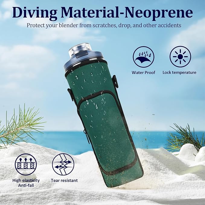 Storage Sleeve Bag for Ninja Blast Max Portable Blender with Shoulder Strap and Accessory Pocket compatible with BC251NV/BC251IV/BC251GY/BC251MT/BC251PK/BC251LD/BC251SL, 22 oz (Dark green)