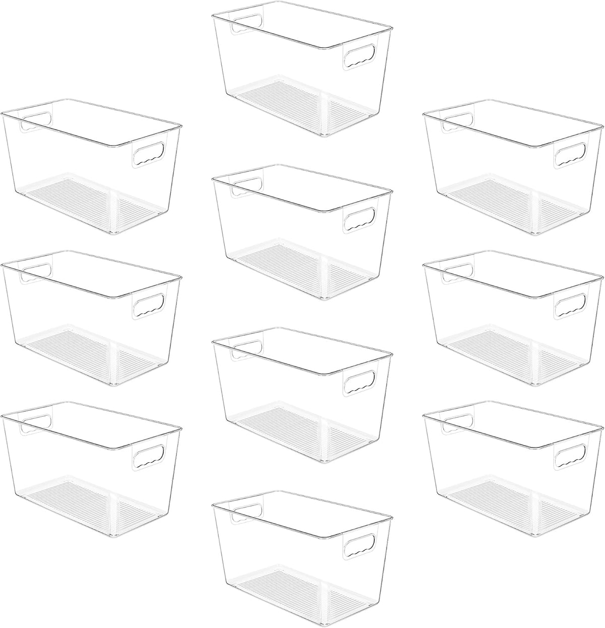 10 Pack Clear Storage Bins, Pantry Organizer Bins with Handle, XL
