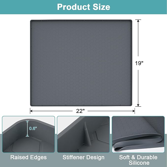 Silicone Under Sink Mat 22" x 19", Under Sink Mats for Kitchen Waterproof, Under Sink Protector Mats for Cabinets, Under Sink Tray Organizer for Kitchen and Bathroom, Gray