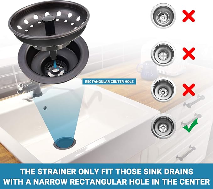 KONE Kitchen Sink Stopper and Strainer 2 Pack Oil Rubbed Bronze Sink Basket Strainer Replacement for Standard 3-1/2 inch Drain, Stainless Steel ORB Body Metal Center Knob with Rubber Drain Stopper