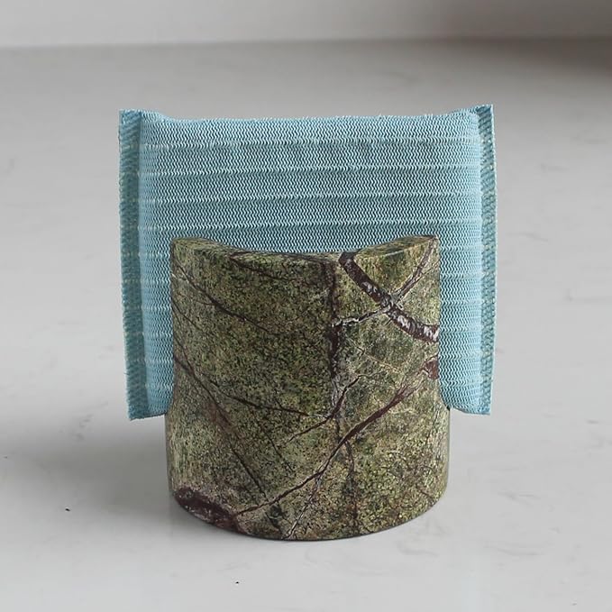 Nawgnail Natural Marble Travertine Sponge Holder for Kitchen Counter, Drying Rack, Sponge Caddy for Sink Organizer - Green Rainforest Marble