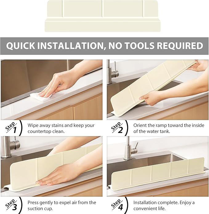 18Inch Sink Splash Guard – Extended Length & Tall Silicone Kitchen Sink Splash Guard with Overhang Drainage Design & Strong Suction Cups for Countertop (White, 18''x3.5'')