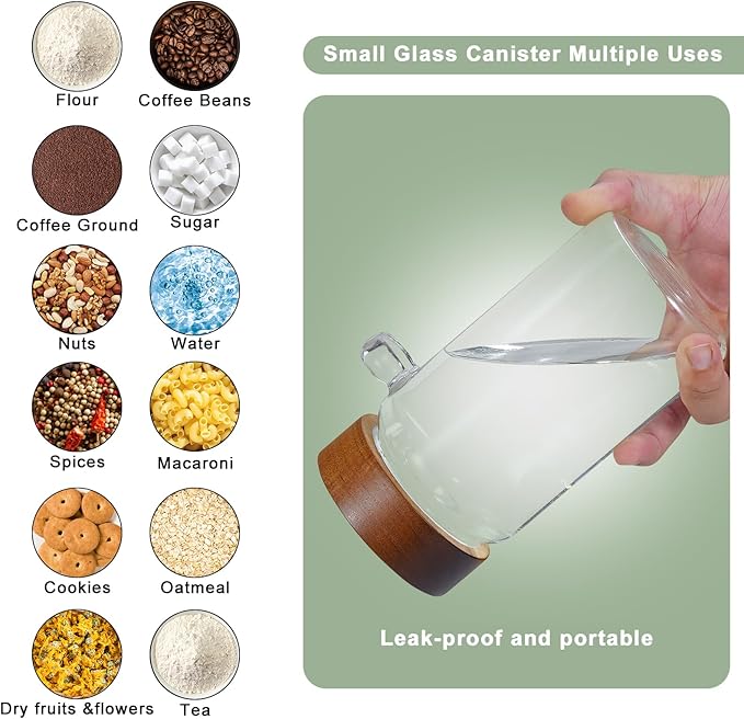 18oz Glass Coffee Jars with Scoop Wood Screw Lid Clear Round Spice Jar Herb Container Sugar Storage Bottle Canister for Seasoning Meal Prep Tea Coffee Ground Bean Salts (2×550ml(18oz)with spoon)