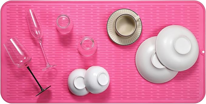 MicoYang Silicone Dish Drying Mat for Multiple Usage,Easy clean,Eco-friendly,Heat-resistant Silicone Mat for Kitchen Counter or Sink,Refrigerator or Drawer Liner Rose 5XL 36inches x 18inches