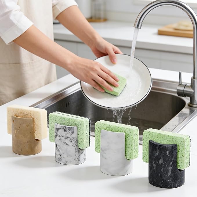 Marble Sponge Holder for Kitchen Sink Dish Sponge Caddy Rustic Farmhouse Decor (Dark Camel)