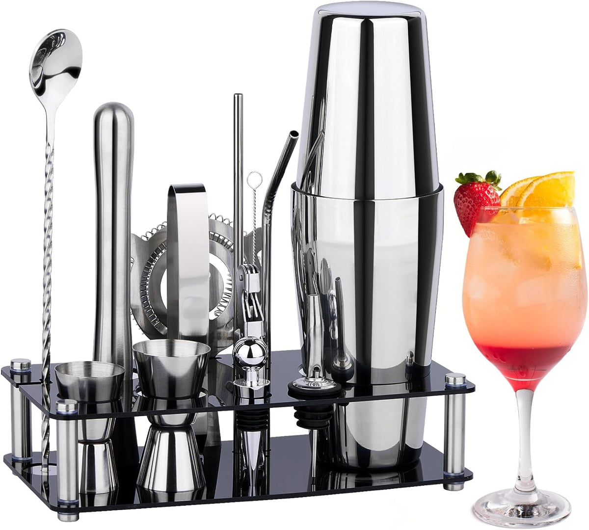 Cocktail Shaker Bartender Kit, 15 Pcs Bar Tool with Acrylic Stand