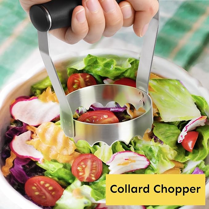 HULISEN Cutlery Serrated Food Chopper, 3 Inch Stainless Steel Manual Hand Chopper with Grip Handle & Serrated Tooth Edge, Handheld Chopper, Chop Cabbage, Egg, Nut, Ground Meat, Vegetable for Salad