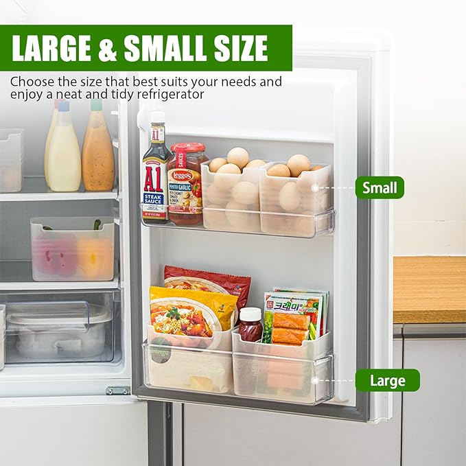 3 Pack Refrigerator Organizer Box, Plastic Refrigerator Side Door Storage Containers, Space-Saving Organizer Bins for Fridge, Refrige Drawers for Fruit and Vegetable (Clear,S*3)