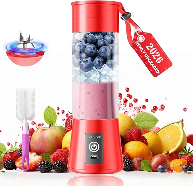 2026 Newly Upgraded Portable Smoothie Blender - Cordless Personal Blender Type-C Rechargeable, 13Oz Juice Cup BAP Free, 20,000Rpm Speed Powerful Blending, Freshly Squeezed in Sports/Office