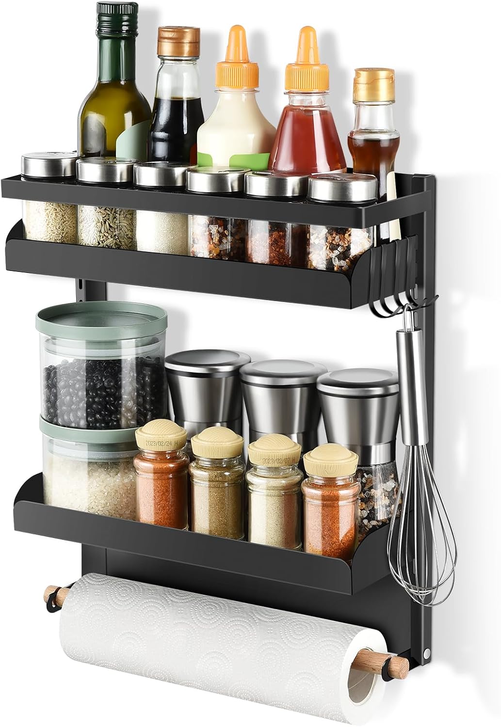 Magnetic Spice Rack for Refrigerator, 2-Tier, Black