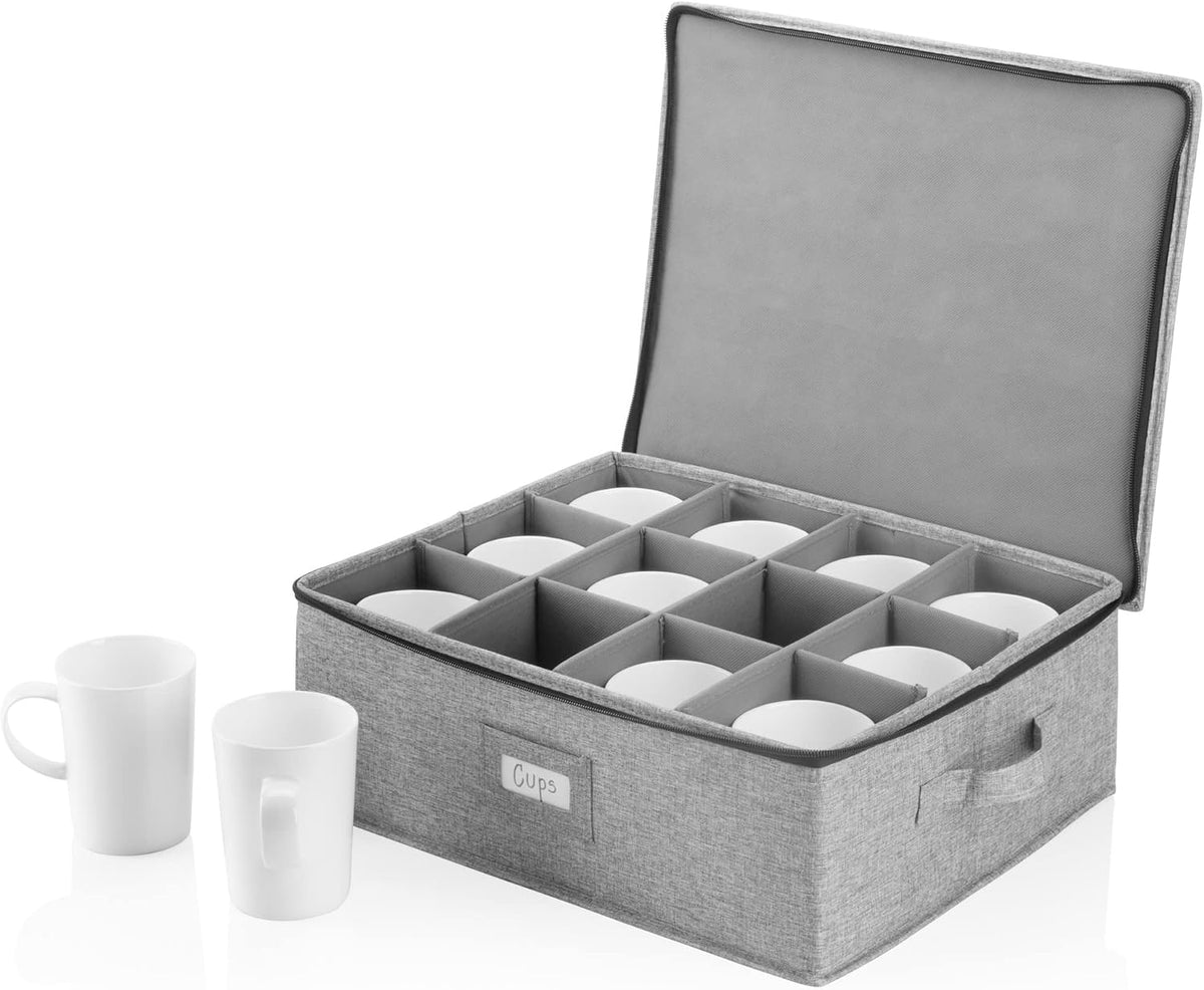 Cup and Mug Storage Box, Hard Shell, Stackable Storage Container with Lid