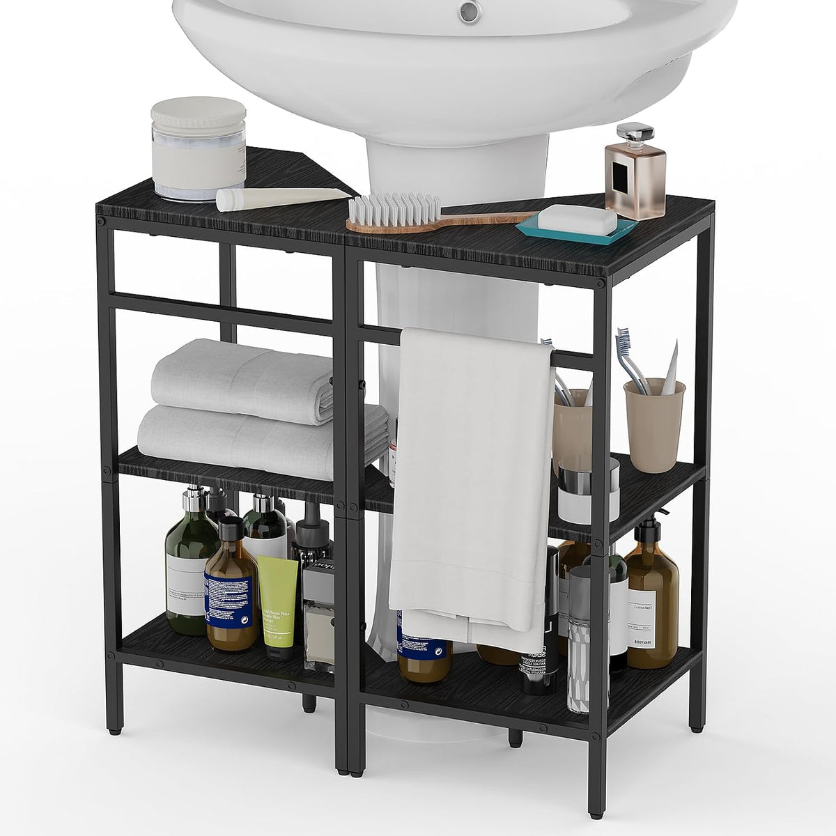 Pedestal Sink Shelf, 2 Pack Under Sink Organizers and Storage, Black