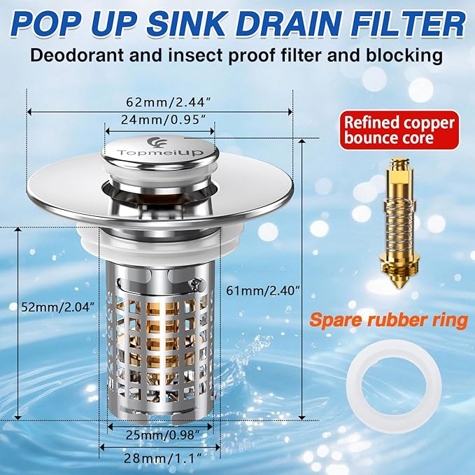 Bathroom Sink Drain Strainer(New-2pcs), Pop-up Sink Drain Strainer with Removable Stainless Steel Strainer Basket Hair Catcher, Bathroom Sink Strainer for Bathroom Sink Stopper Replacement
