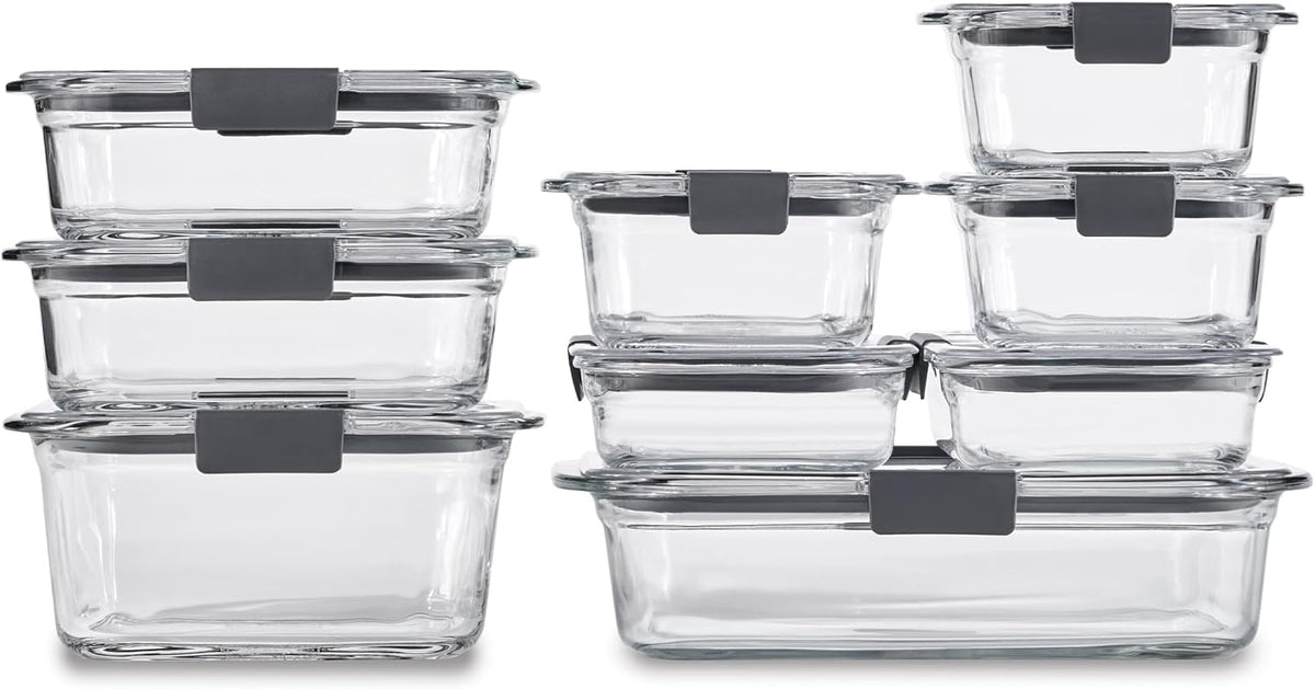 Brilliance Glass Food Storage Containers, Assorted Sizes, Set of 9, BPA-Free, Leak-Proof, Clear