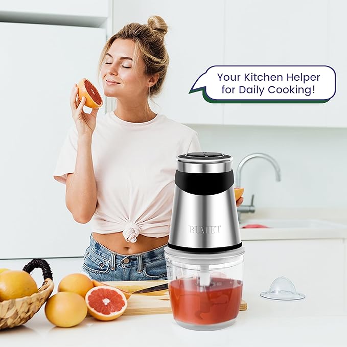 BUMET Electric Food Processor Vegetable Chopper 500W with 2.5 Cup Glass Bowl and Stainless Steel 4 Blades Cutter Mini Food Chopper for Home Use, Mincing, and Puree for Kitchen Aid, Baby Food