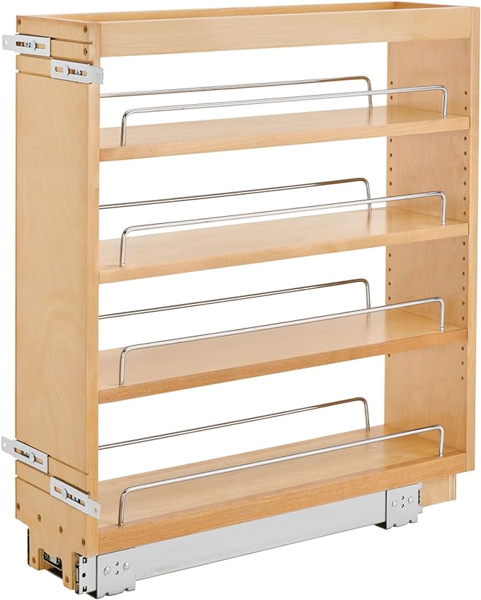 Rev-A-Shelf Maple Pullout Organizer for Full Height Base Cabinets, Full Extension Slides & Adjustable Shelves, Min Opening Width of 7", 448-BC-6C