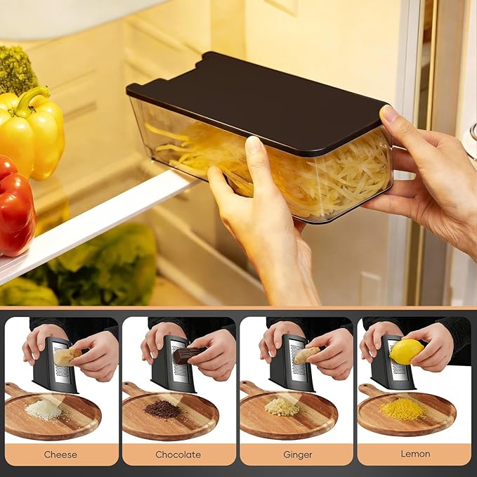 ONCE FOR ALL Safe Mandoline Slicer Pro, 4th Gen, Adjustable Thickness Vegetable Slicer For Kitchen, Food Chopper With Container, Veggie Chopper Cutter For Potato Onion Fruit, Black