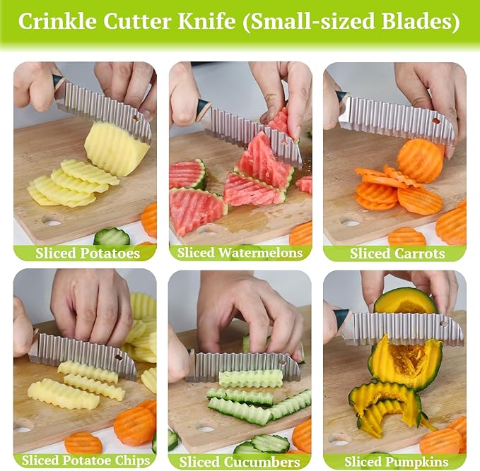 Suuker Crinkle Cut Knife, Crinkle Cutter for Veggies, Potato Slicer Wave Chopper, Stainless Steel Wave Fries Cutter With Ergonomic Handle for French Fry, Cucumber, Carrot and Fruit