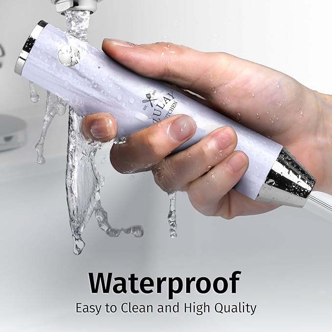 Zulay Kitchen Rechargeable Milk Frother Handheld - Frother Wand, Drink Mixer, Electric Whisk Frother, for Cappuccinos, Matcha & Protein Powder - Lux 4 Whisk 2 Speed Waterproof 2000mAh White Marble