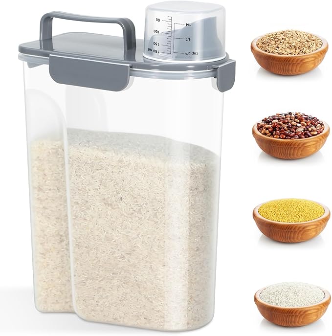 TBMAXS Rice Storage Container 10 Lbs, Airtight Food Dispenser with Large Spout and Cup for Pet Dog Cat Food Storage 7 Lbs