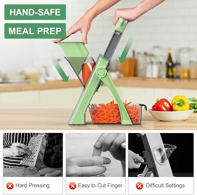 Upgraded Version Safe Mandoline Slicer for Kitchen, All in 1, Green