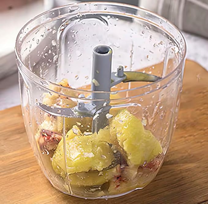 Manual Hand -Powered Food Chopper with Pull-Cord Mechanism – Compact Vegetable Cutter, Dicer & Mincer with Stainless Steel Blades – Ideal for Onions, Garlic, Herbs, Nuts & More – (GREY)