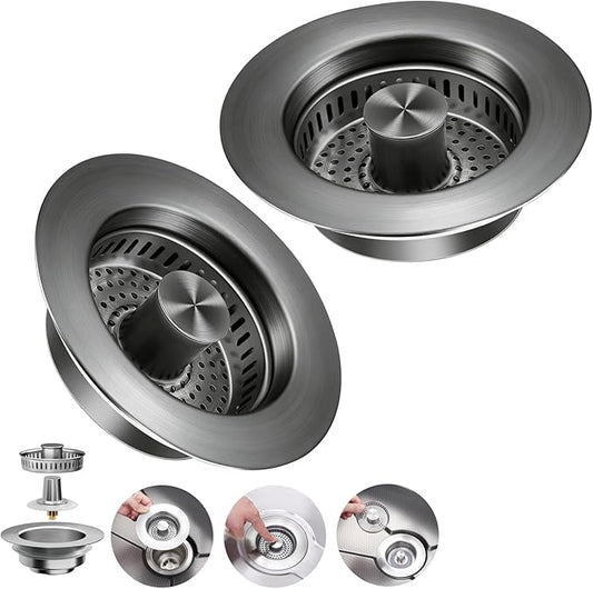 3 in 1 Kitchen Sink Drain Strainer & Pop Up Sink Stopper 2 Pack