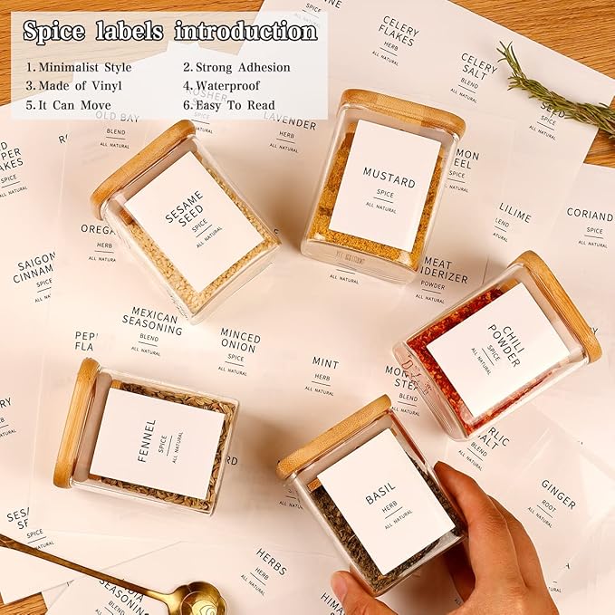 12 Pcs Square Glass Spice Jars with Natural Bamboo Lids