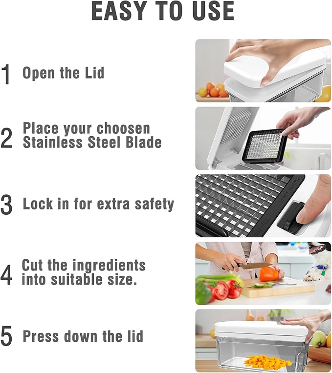 Vegetable Chopper with Container, Onion Chopper Dicer Cutter Slicer, 10-in-1 Food Chopper with 7 Blades, Veggie Cutter Slicer for Fast Salad Potato Carrot Garlic Meal Prep Kitchen Gadget