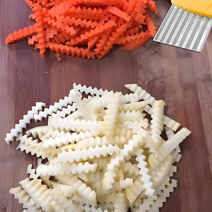 2 Pack Crinkle Cutter Stainless Steel Wavy French Fry & Vegetable Slicer for Potatoes, Carrots, Cheese, Multi-Color (Green & Yellow)