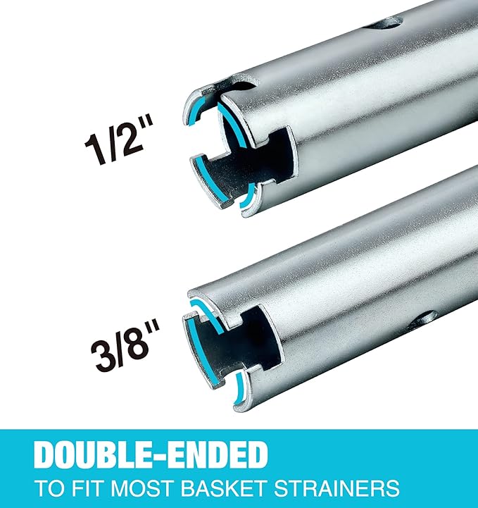 DURATECH Basket Strainer Wrench, Universal Sink Strainer Wrench with Sliding Handle, Double End, 1/2" & 3/8 "