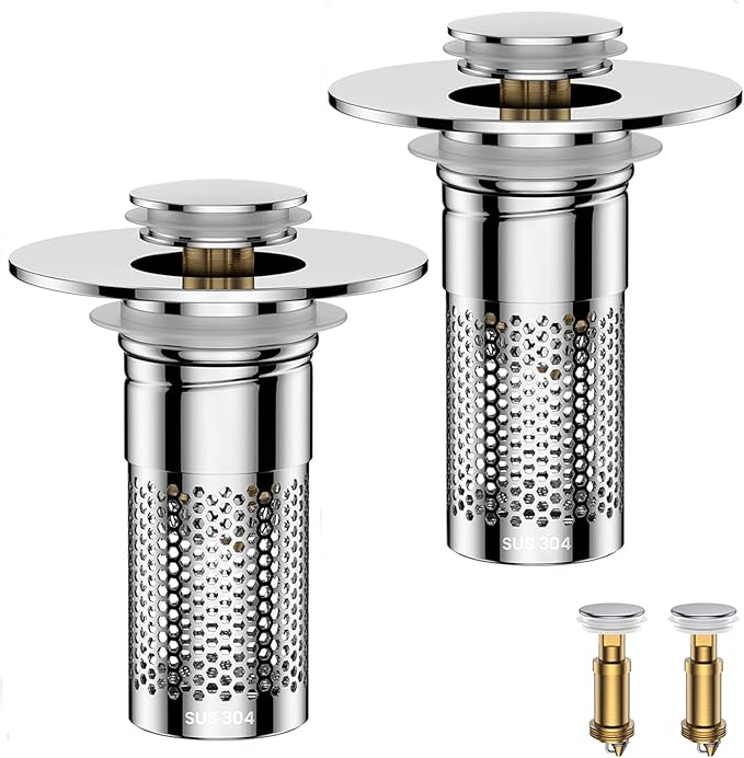 Bathroom Sink Drain Strainer,Universal Pop-Up Sink Stopper Hair Catcher, Anti-Clog Stainless Steel Drain Filter Basket, Removable Sink Drain for Bathroom Sink Stopper