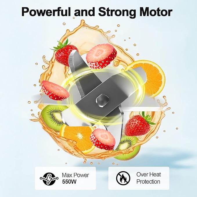 OMMO 500W Personal Blender for Smoothies, Milkshakes and Juices with 4-Fin Blades, 17oz BPA-Free Tritan Portable Cup, Powerful Single-Serve Kitchen Blender