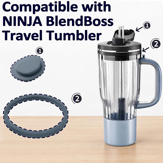 2Pcs Blender Sip Spout Lid Plug & 2Pcs Seal Ring for Ninja BlendBOSS Personal Smoothie Blender Tumbler, Portable Leakproof-Lid Plug Replacement Compatible With Ninja BlendBOSS Travel Tumbler