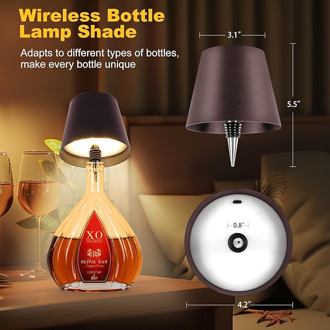 Wireless Bottle Lamp, 2026 New 3 Color Rechargeable Led Wine Bottle Lights for Bars Restaurants (Brown, 1PC)