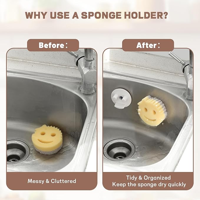 Discount Parts Direct Sponge Holder For Scrub Daddy Mommy Sponge, Bathroom Kitchen Sink Caddy Organizer Storage with Suction Cup, Dishwasher Safe, Keep Sponge Dry, White 2-pack